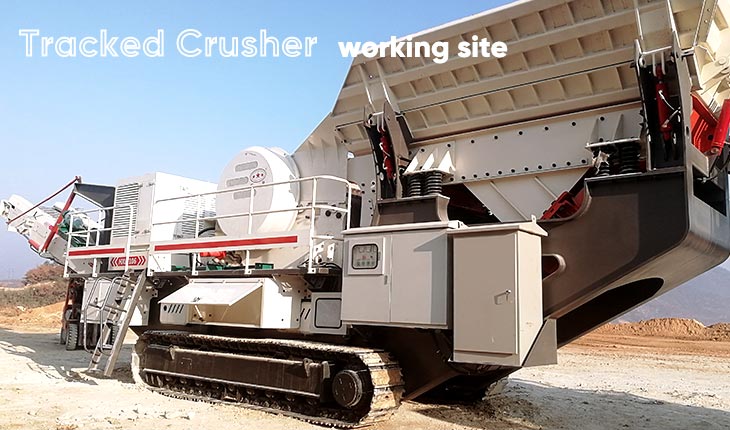 portable rock crusher processing the construction waste